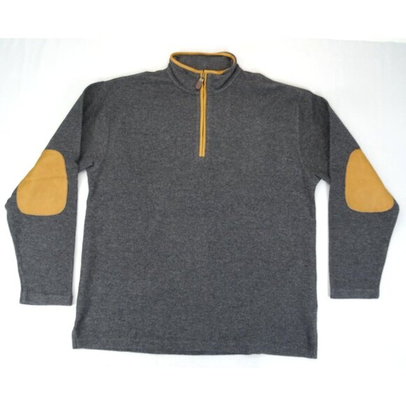 ORVIS Simoom Tweed Quarter-Zip Sweatshirt L Charcoal Grey Brown Leather Elbow - Picture 1 of 6